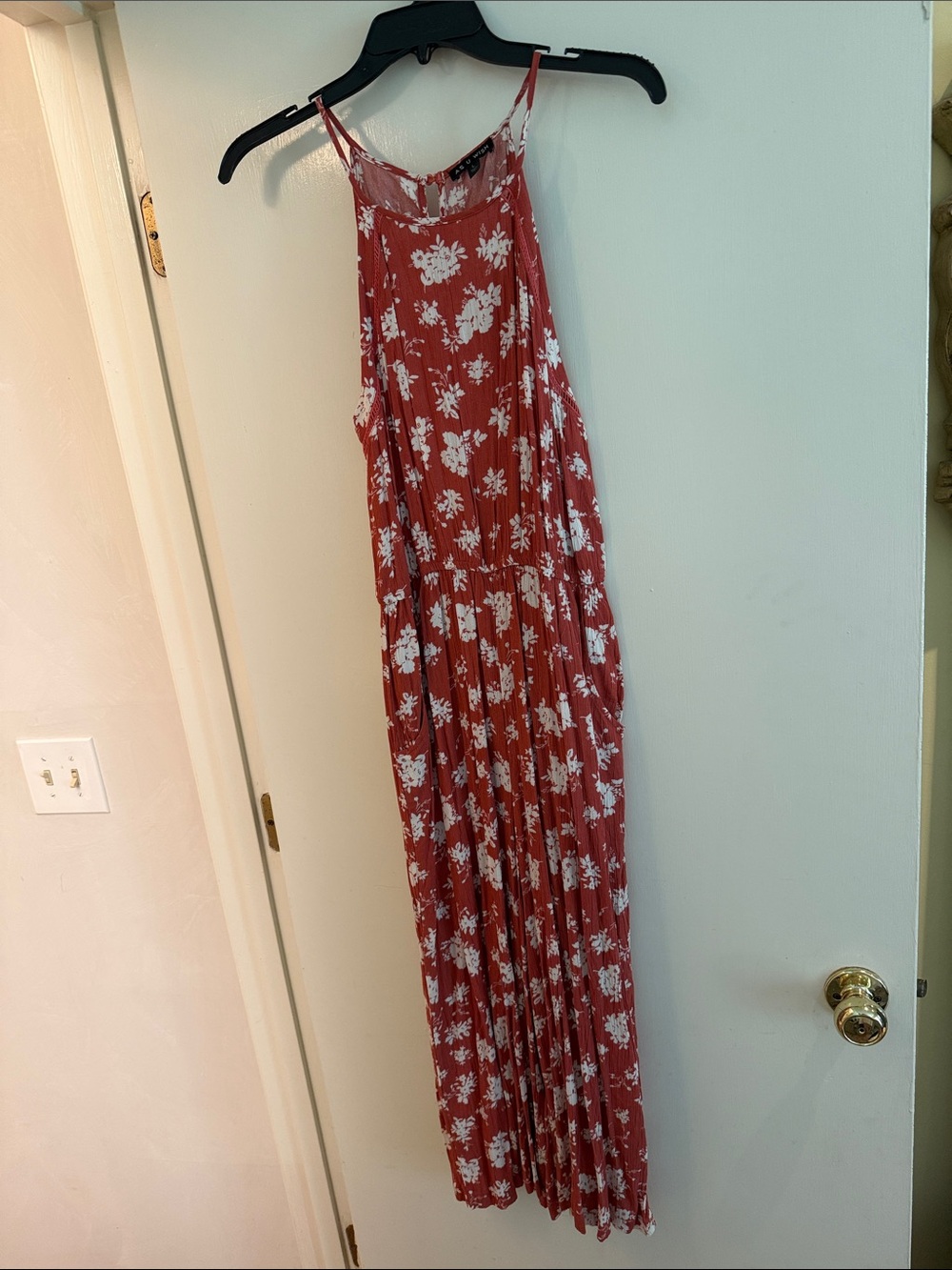 Rust Red Floral jumpsuit with White Flower Print